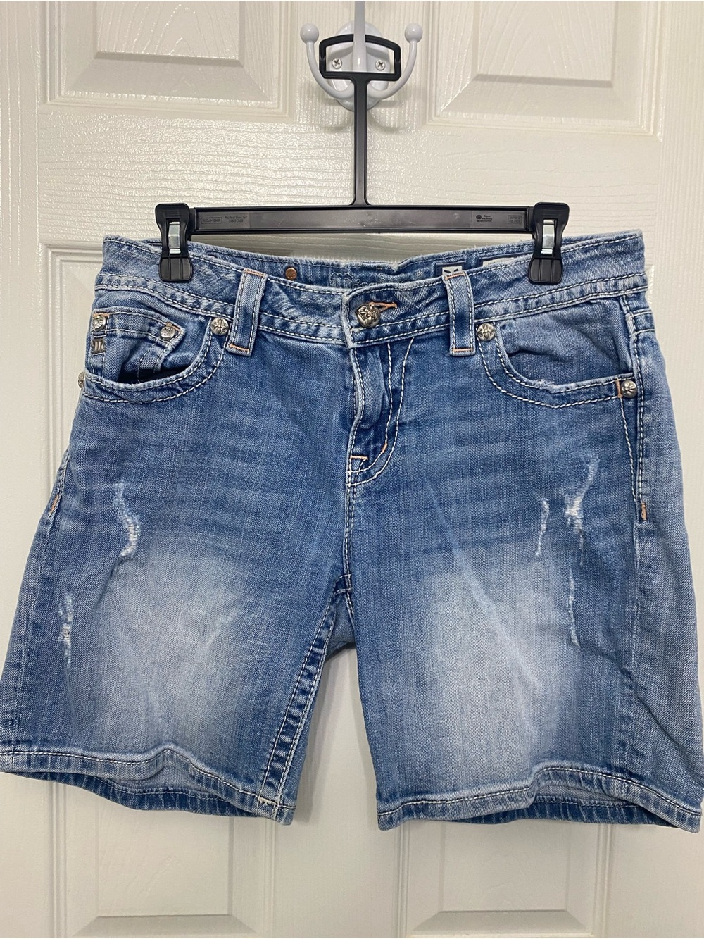 Miss Me Faded Blue Distressed Denim Shorts